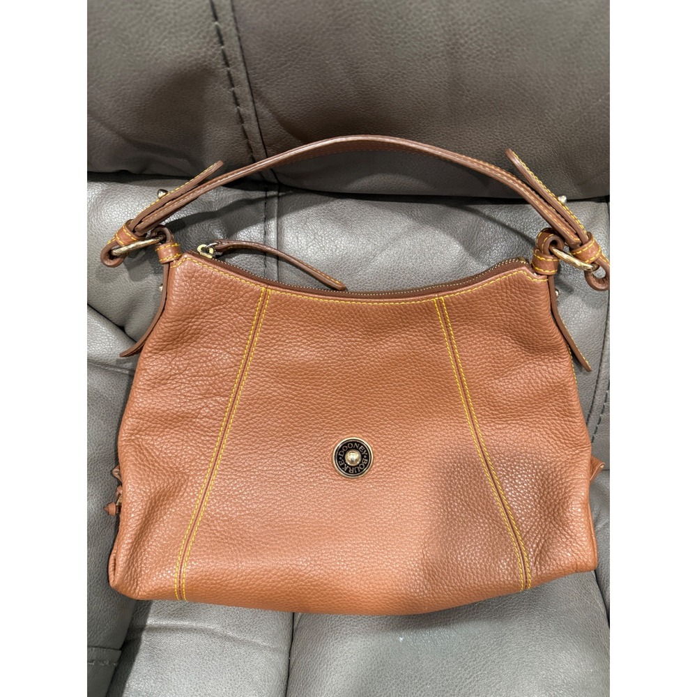 Dooney & Bourke Ginger Pebble Grain Leather Hobo‎ Shoulder Bag Yellow Stitching